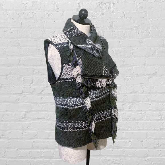 EDUN Fair Isle Patterned Fringe Winter Vest Green M - Picture 5 of 12